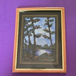 Framed Landscape Art with Gold and Black Accents
